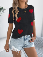 Heart Round Neck Short Sleeve Knit Top