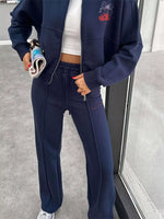Zip Up Dropped Shoulder Outerwear and Pants Set