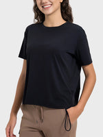 Millennia Drawstring Round Neck Short Sleeve Active T-Shirt - Ladyez
