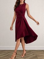 Ruched Round Neck Sleeveless Dress - Ladyez