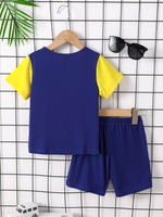 Children's Color Block Round Neck Tee and Shorts Set