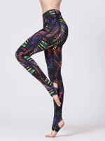 Printed Wide Waistband Active Leggings with Stirrups - Ladyez