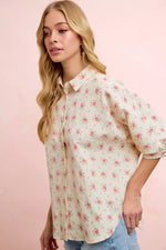BiBi Flower Printed Short Dolman Blouse Top