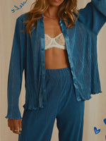 Button Up Long Sleeve Top and Pants Set