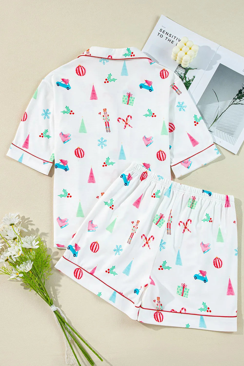 Printed Short Sleeve Top and Shorts Lounge Set - Ladyez