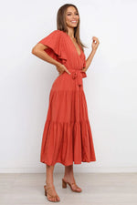 Tied Tiered Short Sleeve Midi Dress
