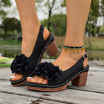 Floral Decor Chunky Heel Sandals
