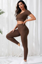 V-Neck Crop Top and High Waistband Long Active Pants - Ladyez