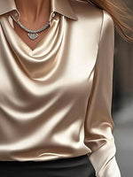 Full Size Long Sleeve Blouse with Collar Plus Size - Ladyez