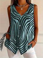 Sleeveless Zebra Print Button-Up Tank Top