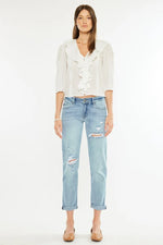 Kancan Mid Rise Distressed Boyfriend Fit Jeans - Ladyez