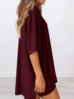 Full Size Oversized Slit Round Neck Top and Shorts Lounge Set Plus Size - Ladyez