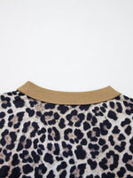Leopard Print Color Block Round Neck Top