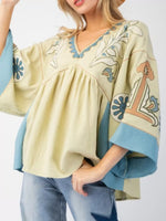 Printed V-Neck Top with Contrast Trim Details