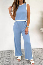 Colorblock Trim Cropped Tank Elastic Waist Shift Pants 2pcs Set