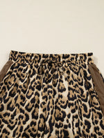 Leopard Collared 3/4 Sleeve Shirt and Loose Pants Two Piece Outfit Set