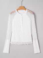 Sheer Lace Long Sleeve Slim Henley Top