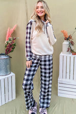 And The Why Drawstring Hooded Top and Plaid Pants Lounge Set - Ladyez