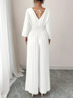 Surplice Pleated Wide Leg Jumpsuit