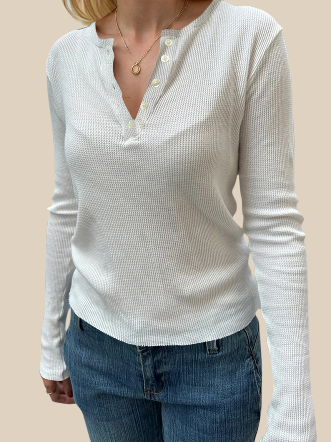 Devine Quarter Button Long Sleeve T-Shirt - Ladyez