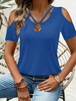 Cold Shoulder T-Shirt with Metal Ring Detail - Ladyez