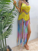 Fringe Scoop Neck Spaghetti Strap Cover-Up - Ladyez