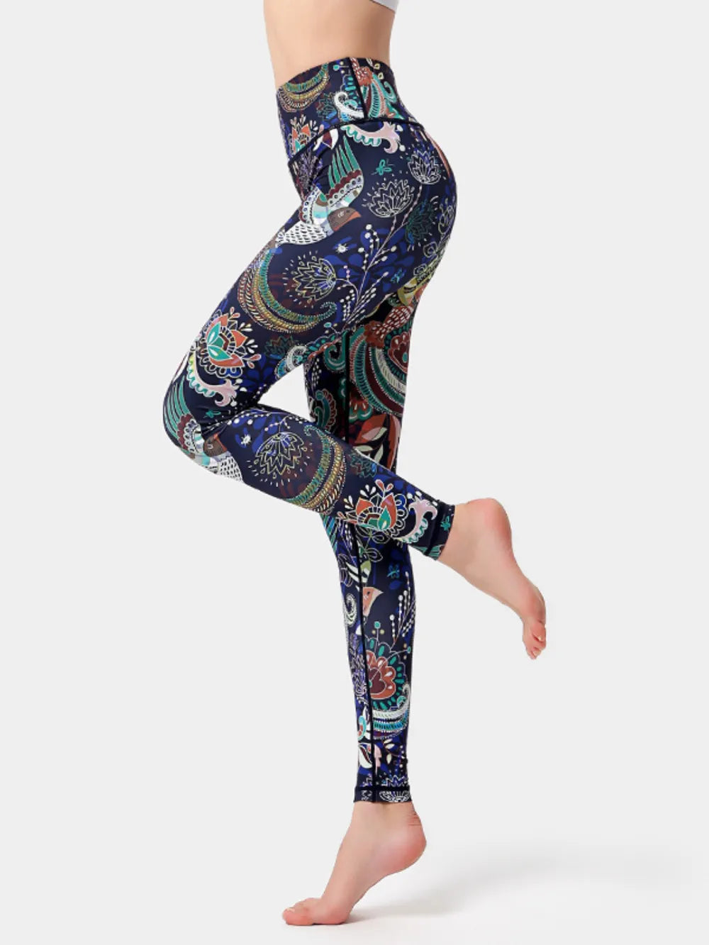 Printed High Waist Active Leggings - Ladyez