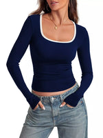 Contrast Trim Long Sleeve Top
