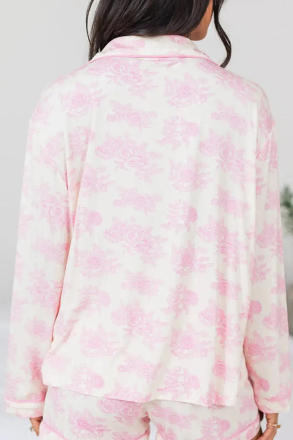 Printed Button Up Long Sleeve Top and Pants Lounge Set - Ladyez