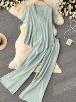 Short Sleeve Top and Wide Leg Pants Set