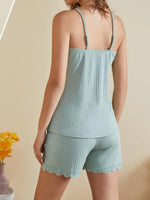 Lace-Trimmed Ribbed Cami and Shorts Lounge Set - Ladyez