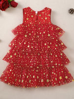 Children's Star Print Pom-Pom Embellishments Tulle Dress