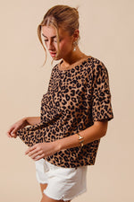 SO ME Leopard Thermal Waffle Knit Loose Fit Top