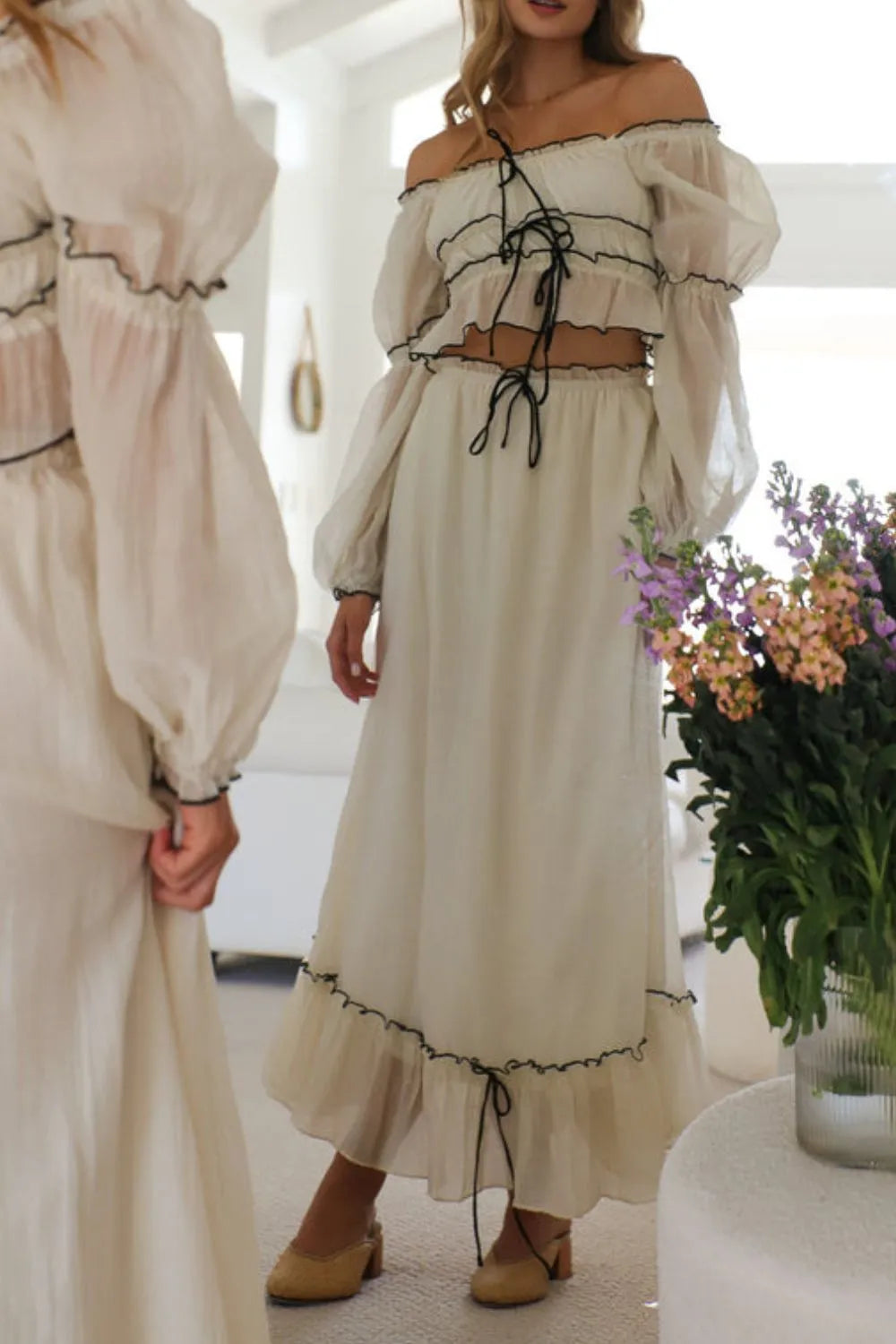 Off-Shoulder Top and Skirt Set - Ladyez