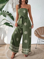 Printed Wide Leg Tube Jumpsuit - Ladyez