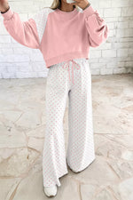 Polka Dot Cropped Sweatshirt and Wide-Leg Pants Set