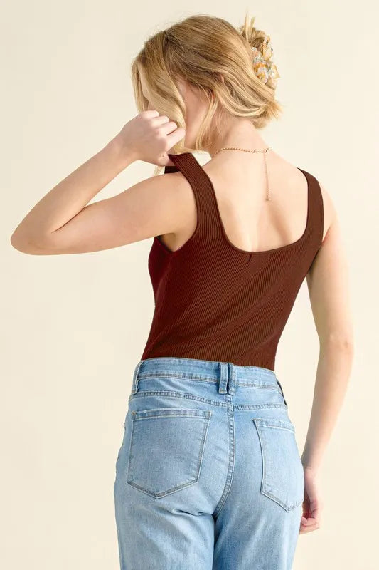 And The Why Ribbed Square Neck Bodysuit - Ladyez