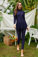 Mock Neck Long Sleeve One-Piece Swimwear - Ladyez
