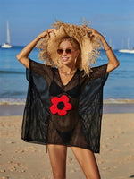 Angel Wings Openwork Flower V-Neck Short Sleeve Cover Up - Ladyez