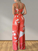 Tropical Print Spaghetti Strap Crop Top and Wide Leg Pants Set