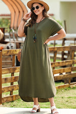 Plus Size V-Neck Short Sleeve Maxi Dress - Ladyez