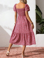 Floral Print Smocked Ruffle Sleeves Dress