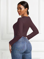 Round Neck Long Sleeve Bodysuit - Ladyez