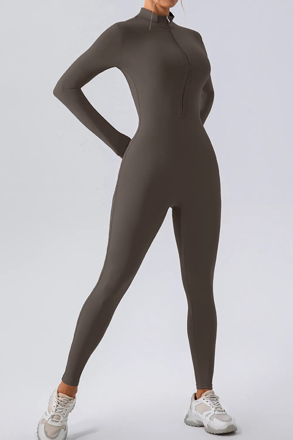 Half Zip Mock Neck Active Jumpsuit - Ladyez