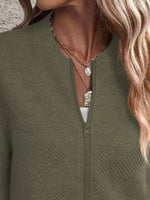 Full Size Zip Up Long Sleeve Textured Jacket Plus Size