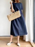 Full Size Casual Round Neck Midi Dress Plus Size - Ladyez