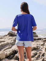 Lace Detail Tie Neck Short Sleeve Top