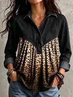 Full Size Leopard Button Detail Blouse Plus Size