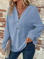 Full Size Button Detail Waffle Knit Hoodie Plus Size