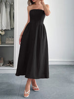 Strapless A-Line Midi Dress with Pockets - Ladyez